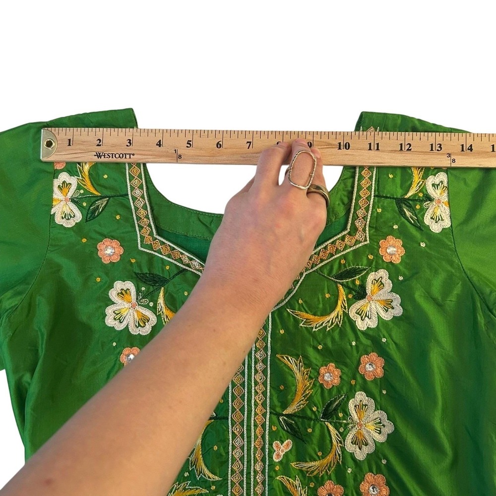Vintage Embroidered Kaftan Midi Dress Green Good - Picture 6 of 16